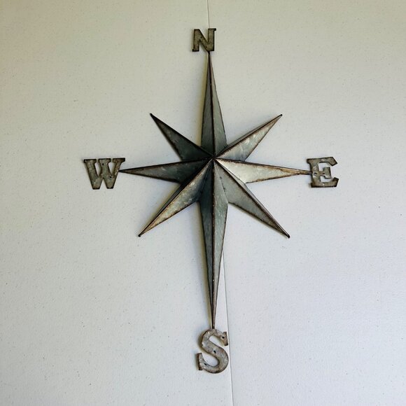 Rustic Metal Compass Rose Wall Art Decoration Nautical Star Compass Star Decor - Picture 1 of 14